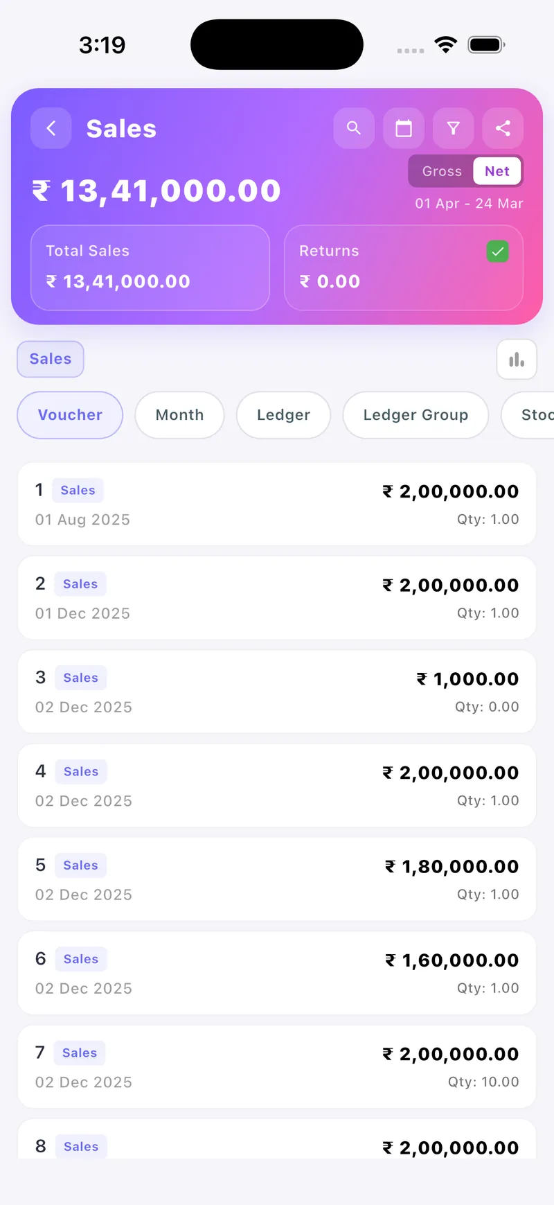 FinlyticZ mobile app screen for Mobile Invoice Generation